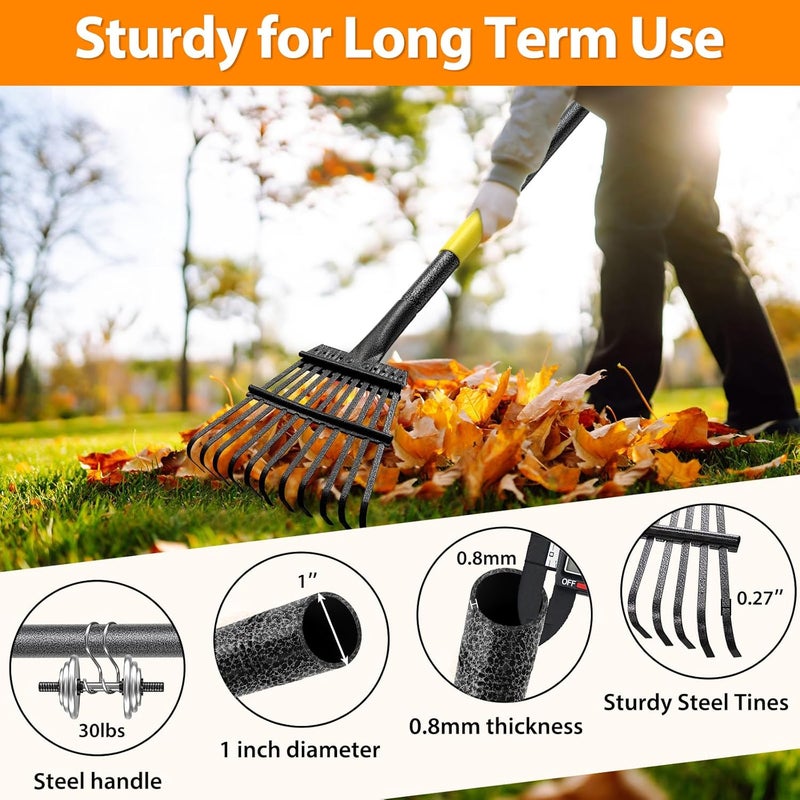 PoPoHoser Rake for Leaves - 11 Tines Heavy Duty Metal Small Narrow Leaf Rakes, Adjustable Garden Rake for Lawns Yard Flower Bed Grass Mulch Shrub Camping Gardening 65inch - Image 3